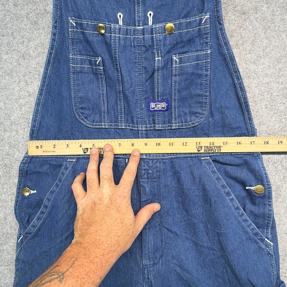 Big Smith Overalls Men 32x30 Blue Denim Bib Carpenter Farmer Utility Painter - Picture 6 of 7
